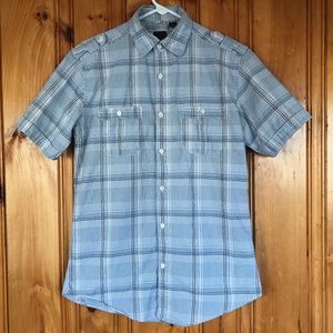 Men's Blue Plaid Casual Short Sleeve Button-down S